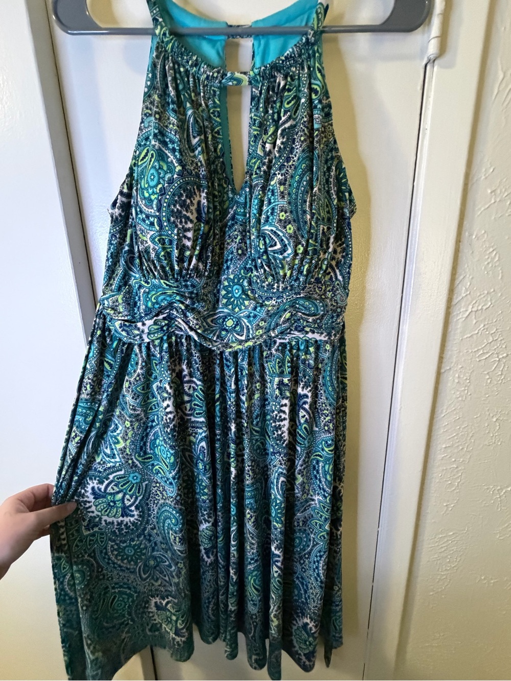 R&K Teal Paisley Halter Midi Dress